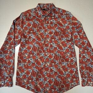 Murano Red Floral Men's Button Down Shirt
